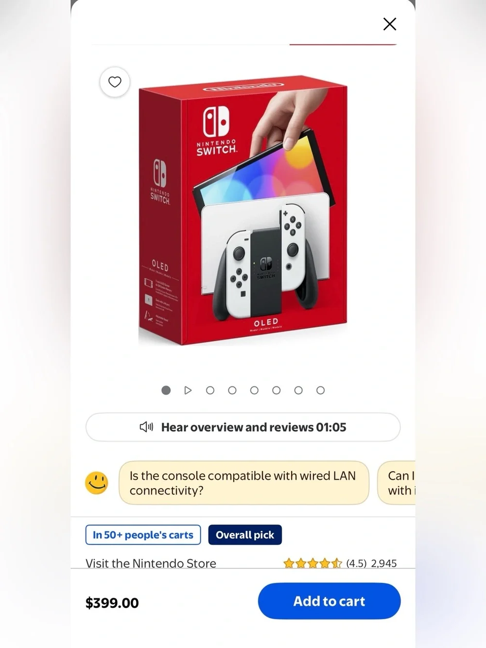 Nintendo Switch OLED Console - White Joy‑Con 64GB